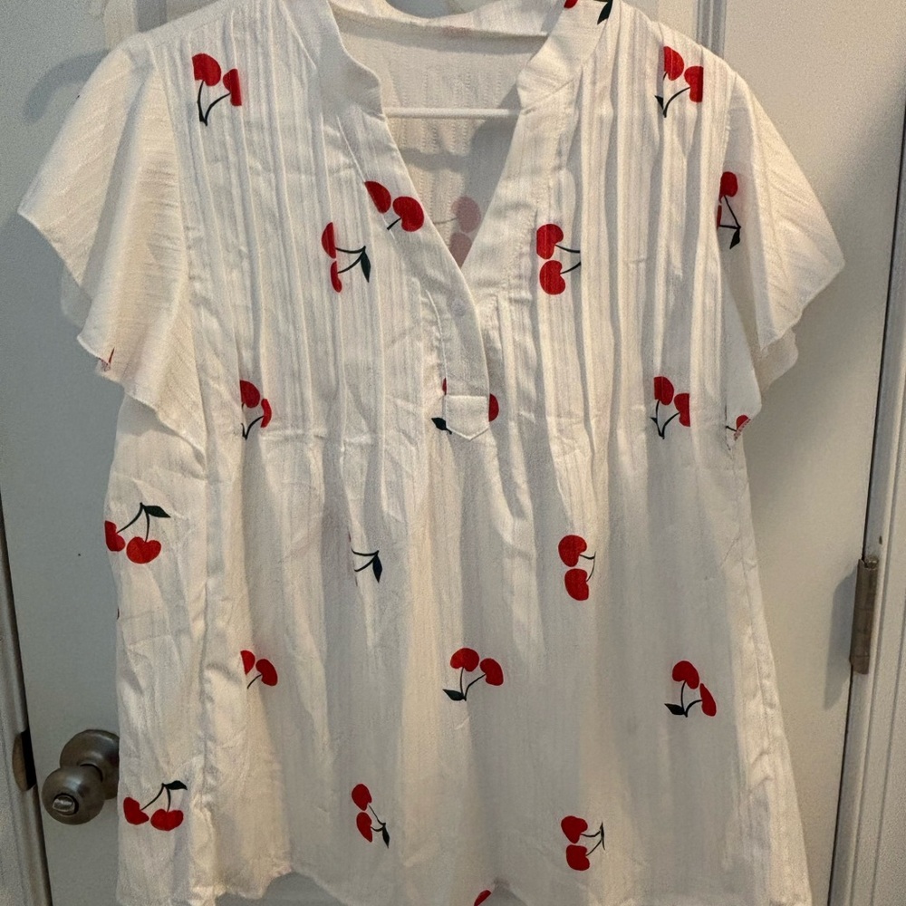 SHEIN White Blouse with Red Cherry Design